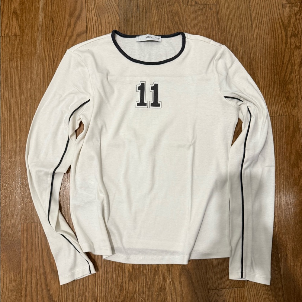 Mango MNG White Long Sleeve Shirt with Black Trim